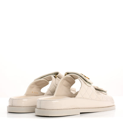 Chanel Shiny Calfskin Crystal Quilted Velcro Dad CC Slide Sandals 36.5 Light Beige 5 of 15