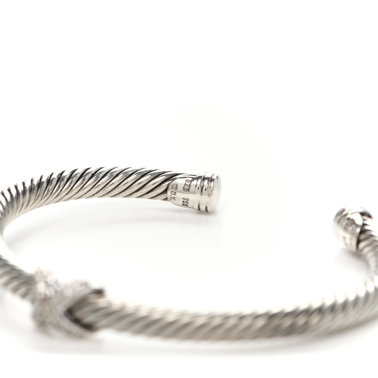 Sterling Silver 18K White Gold Diamond Pave 5mm X Cable Bracelet
