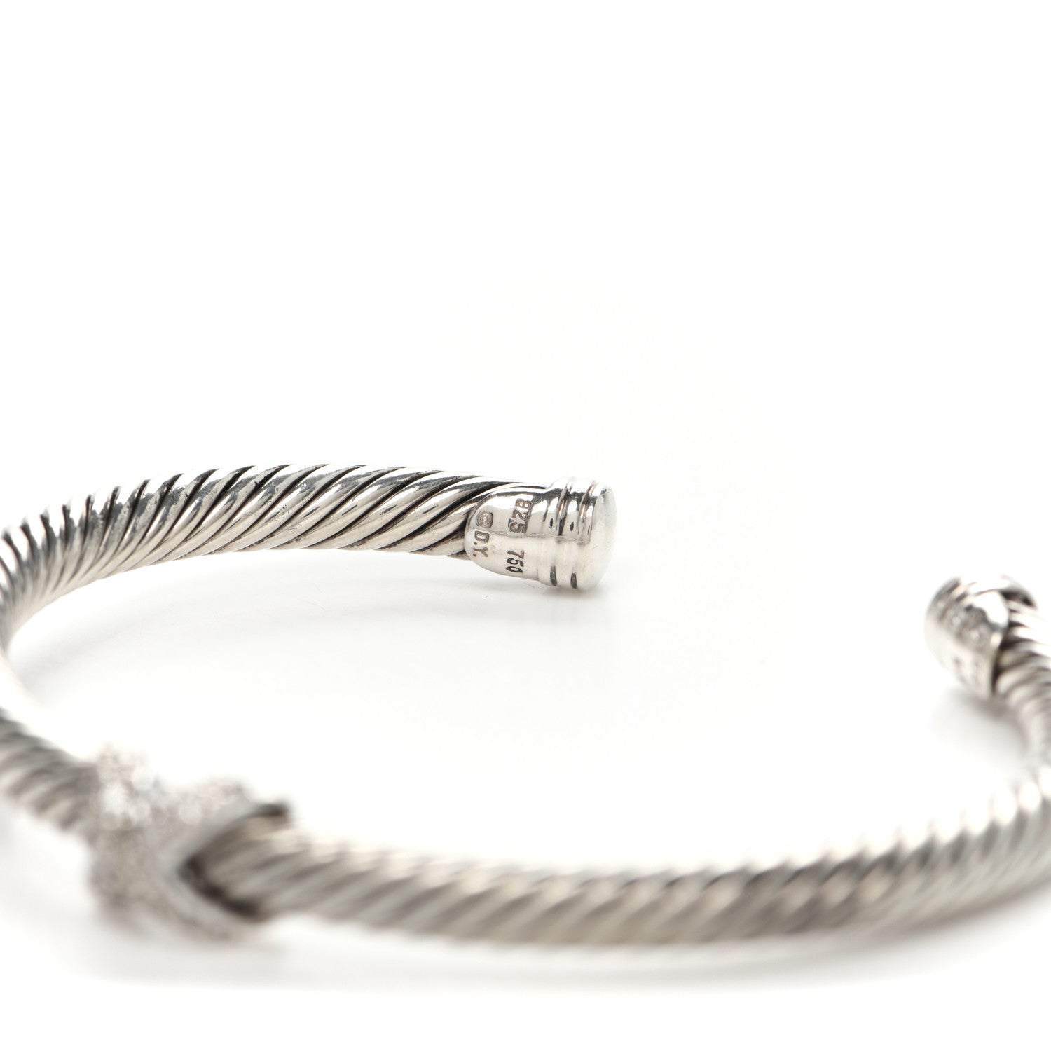 David Yurman Sterling Silver 18K White Gold Diamond Pave 5mm X Cable Bracelet 3 of 4