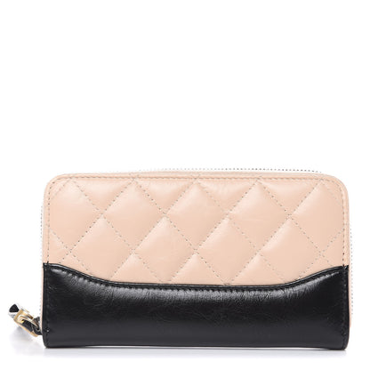 Chanel Aged Calfskin Quilted Small Gabrielle Zip Around Wallet Beige Black 1 of 10