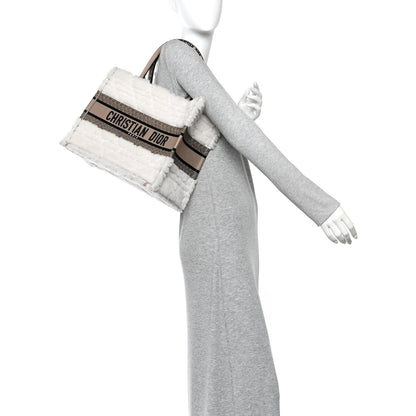 Christian Dior Shearling Cannage Medium Book Tote Ecru Black 2 of 11
