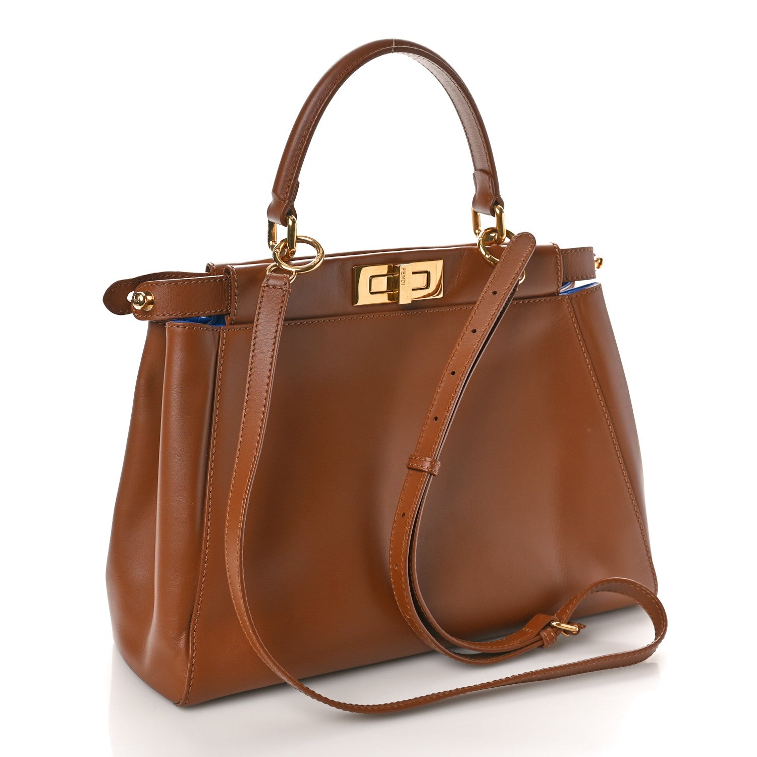 Fendi Vitello Morgan Shiny Nappa Medium Peekaboo Iconic Satchel Cuoio Bluette 3 of 11