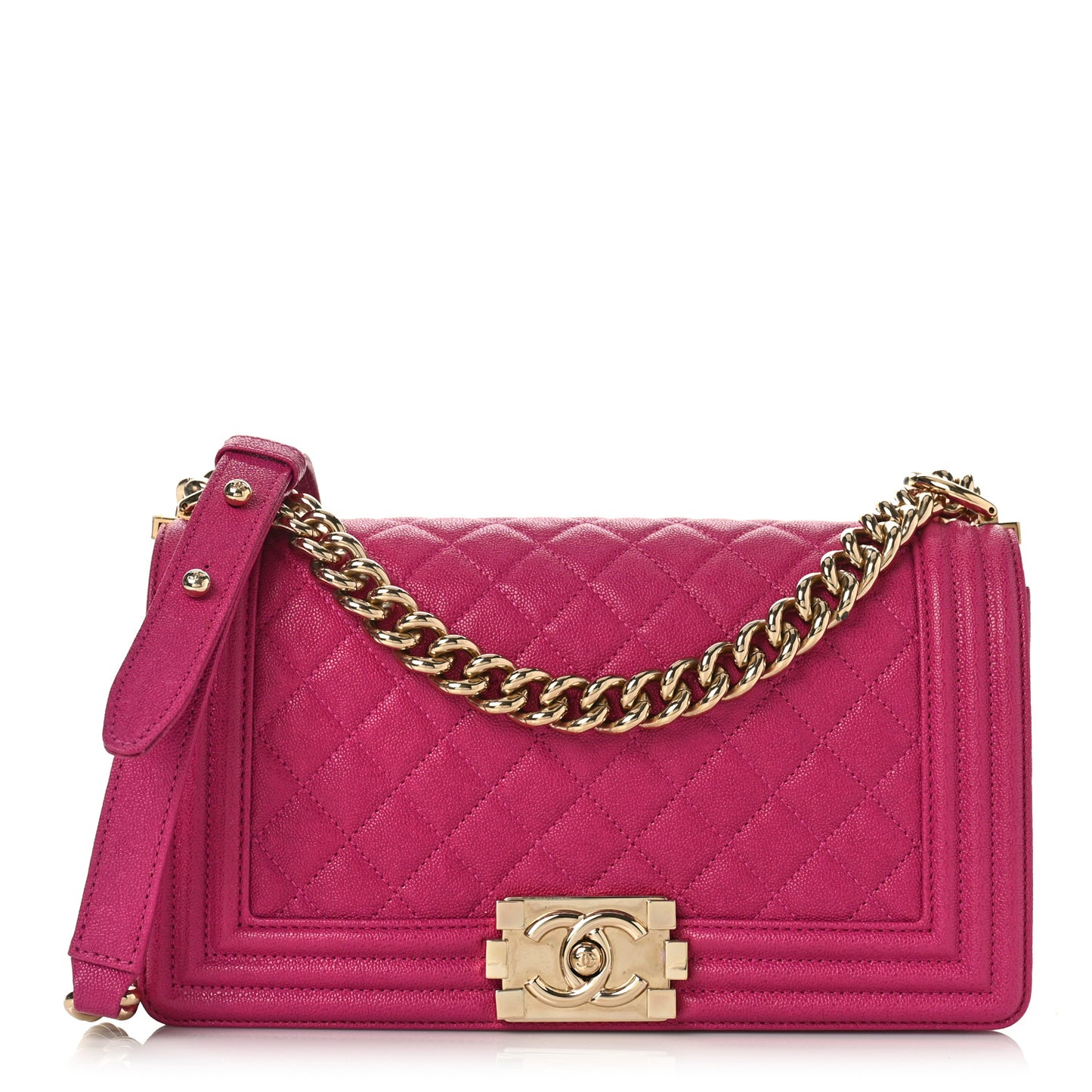 Caviar Quilted Medium Boy Flap Fuchsia