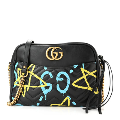 Gucci Calfskin Matelasse GucciGhost Medium GG Marmont Chain Shoulder Bag Black New Aquamarine 1 of 10