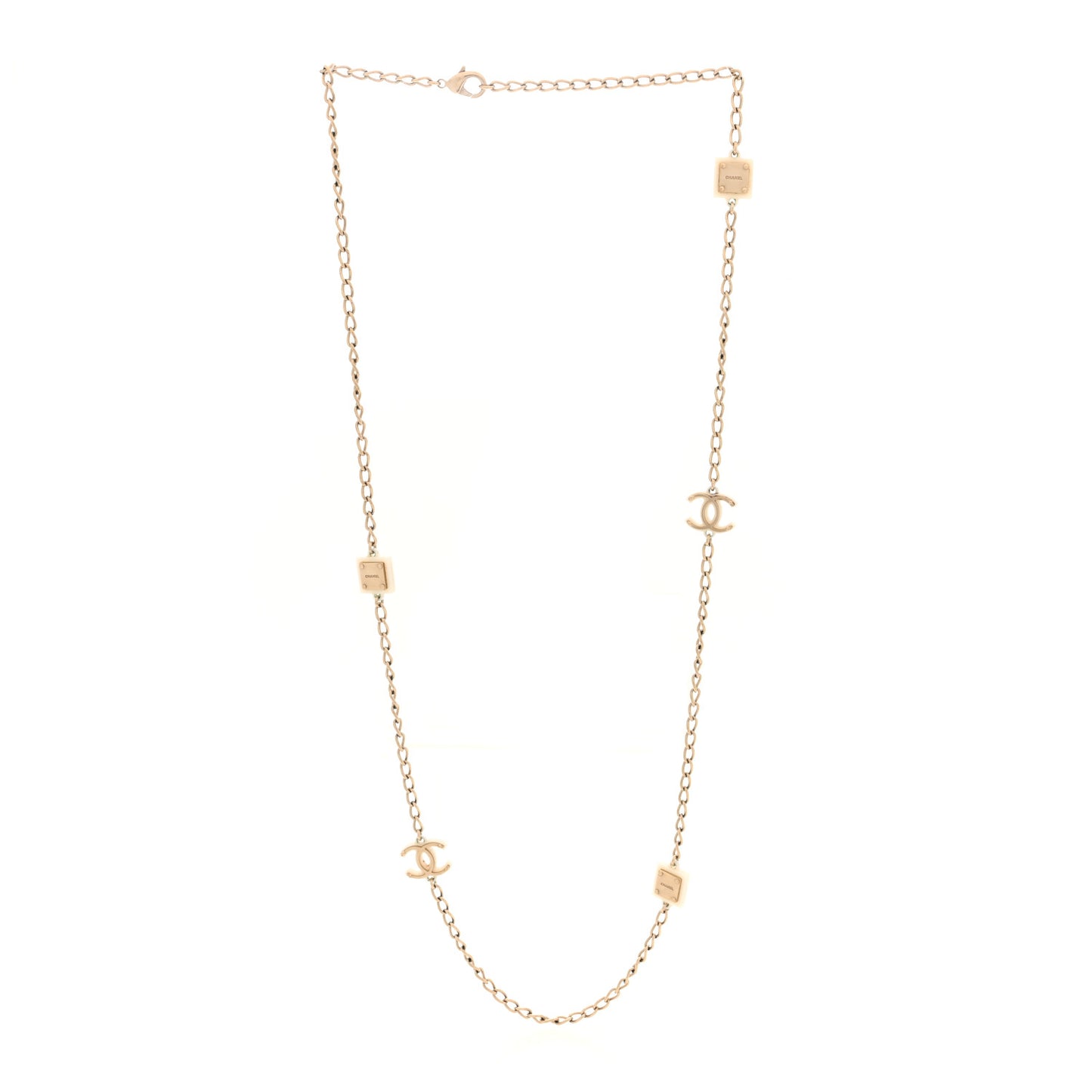 Metal Enamel CC Chain Necklace Gold White
