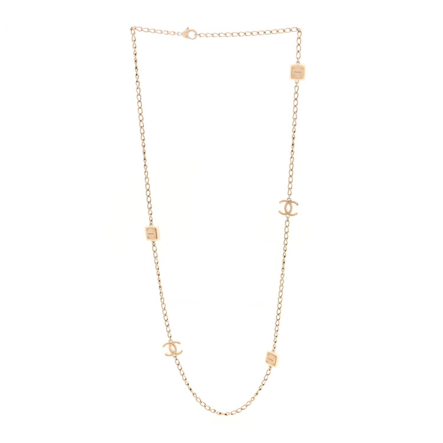 Chanel Metal Enamel CC Chain Necklace Gold White 3 of 4