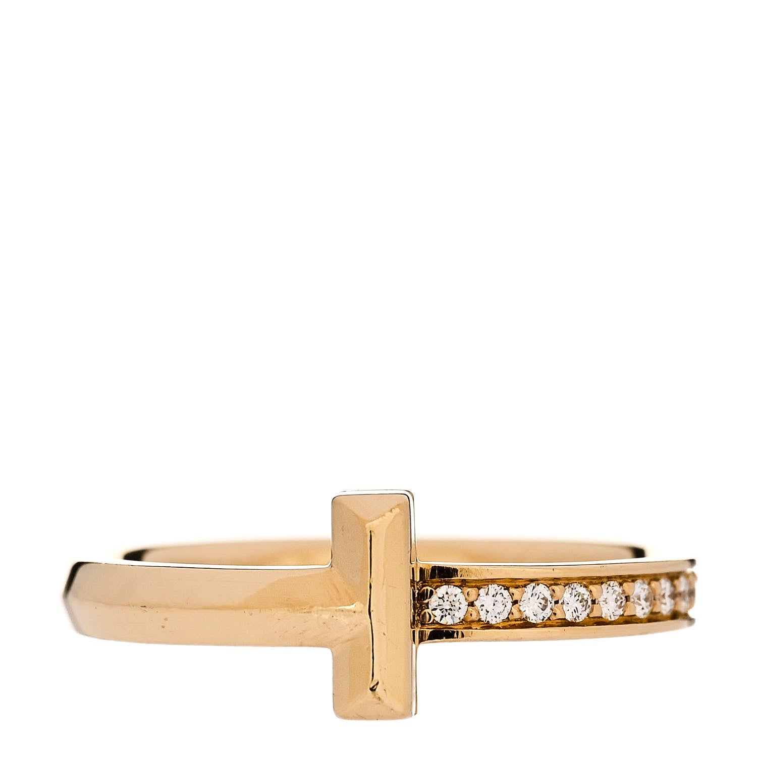 Tiffany 18K Yellow Gold Diamond T T1 Ring 54 7 1 of 5