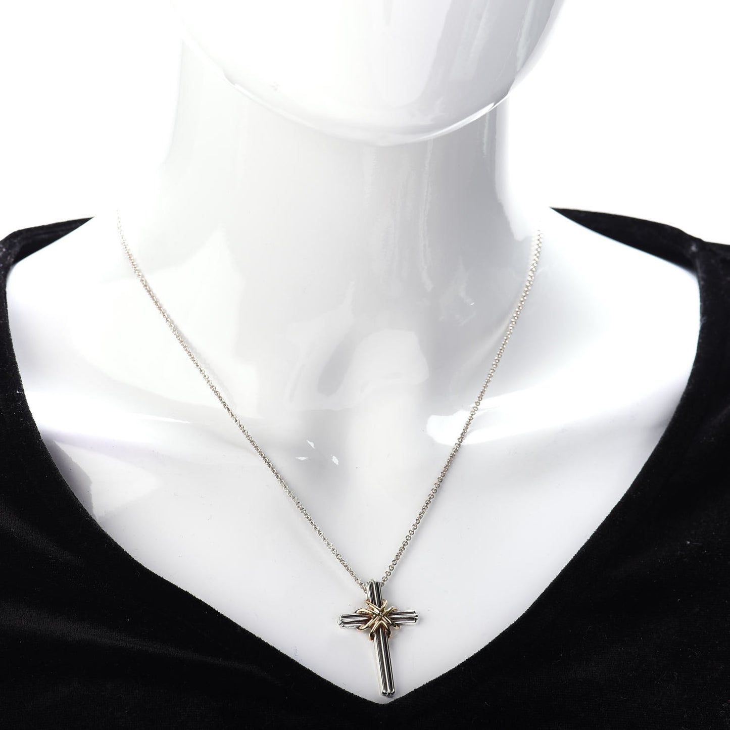 Sterling Silver 18K Yellow Gold Cross Pendant Necklace