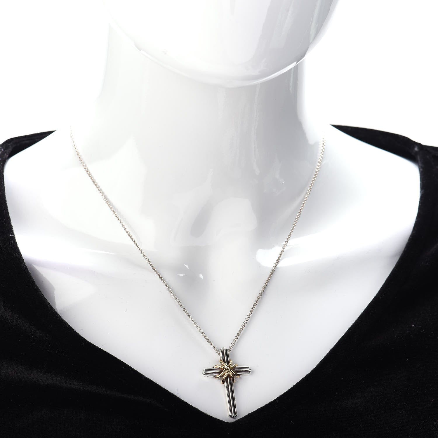 Tiffany Sterling Silver 18K Yellow Gold Cross Pendant Necklace 2 of 4