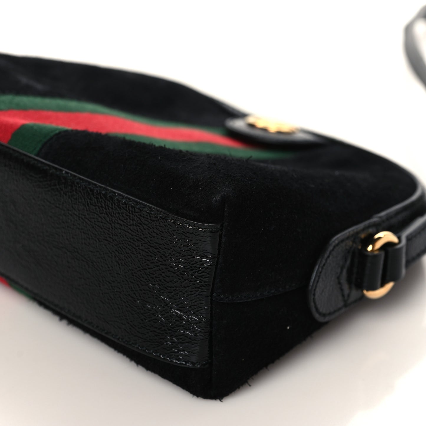 Suede Patent Web GG Small Ophidia Dome Shoulder Bag Black