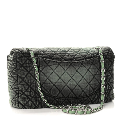 Chanel Denim Quilted Denimpression Flap Green Black 3 of 9