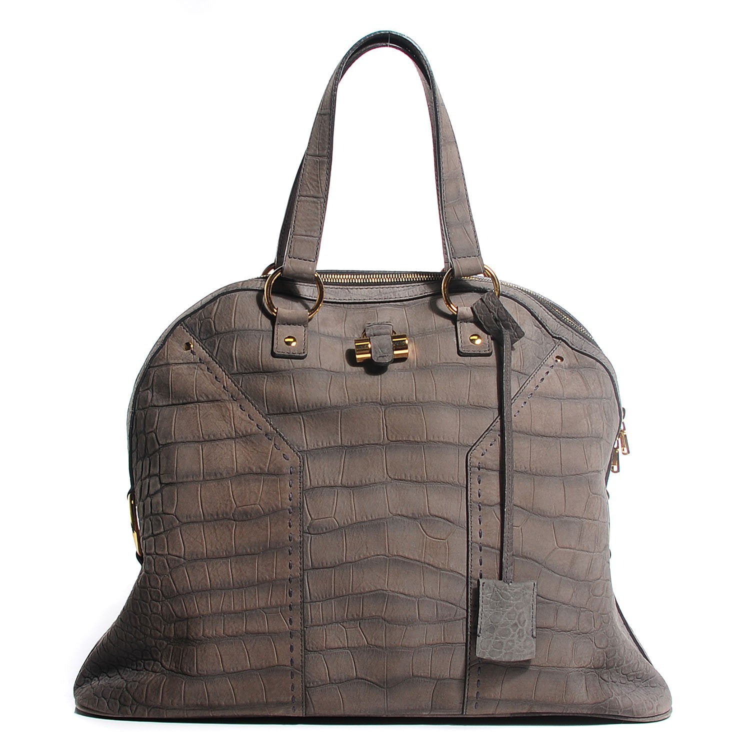 Saint Laurent Nubuck Crocodile Embossed Oversized Muse Grey 1 of 9