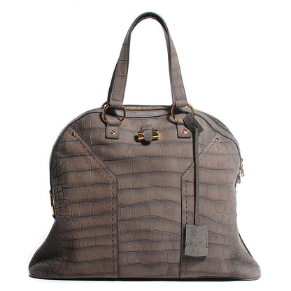 Saint Laurent Nubuck Crocodile Embossed Oversized Muse Grey 1 of 9