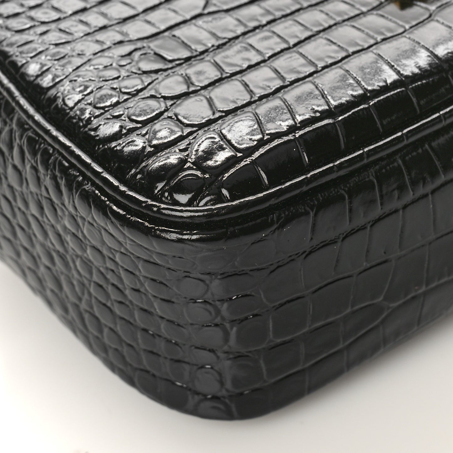 Patent Calfskin Crocodile Embossed Monogram Lou Belt Bag Black