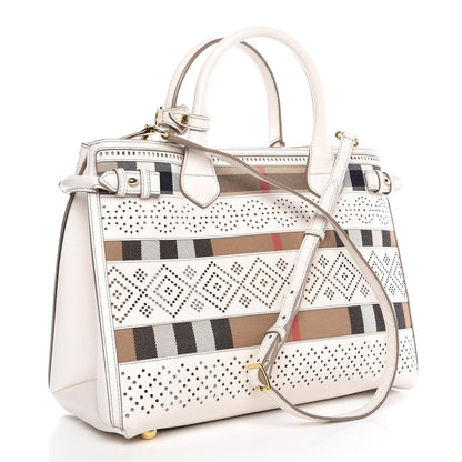 Burberry Calfskin House Check Perforated Medium Banner Tote Natural 3 of 12