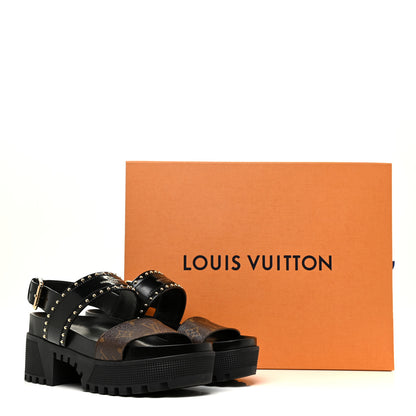 Louis Vuitton Calfskin Monogram Laureate Platform Sandals 39 Black 11 of 11