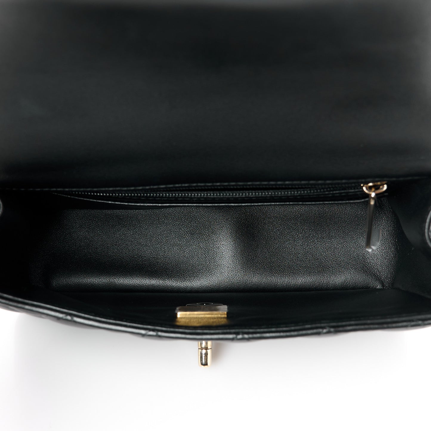 Lambskin Quilted Mini Top Handle Rectangular Flap Black