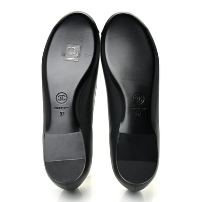Chanel Lambskin Grosgrain Camellia Ballerina Flats 37 Black 5 of 17
