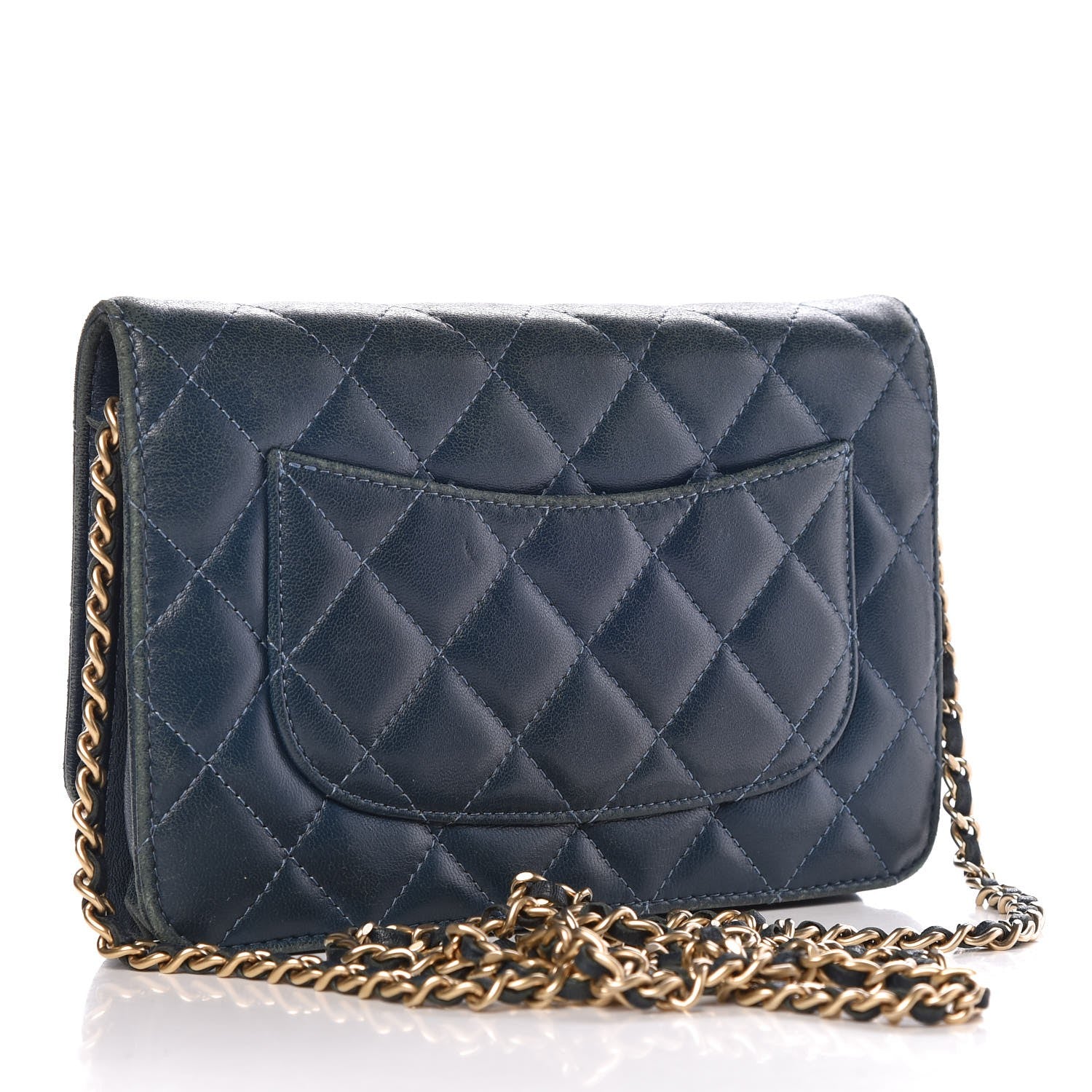 Chanel Lambskin Quilted Wallet On Chain WOC Blue 3 of 15
