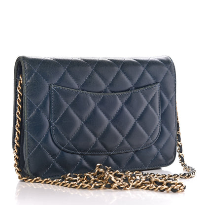 Chanel Lambskin Quilted Wallet On Chain WOC Blue 3 of 15