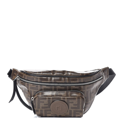 Fendi Glazed Fabric Vitello Century FF 1974 Stamp Patch Mens Pocket Belt Bag Mogano Panna Black 1 of 11