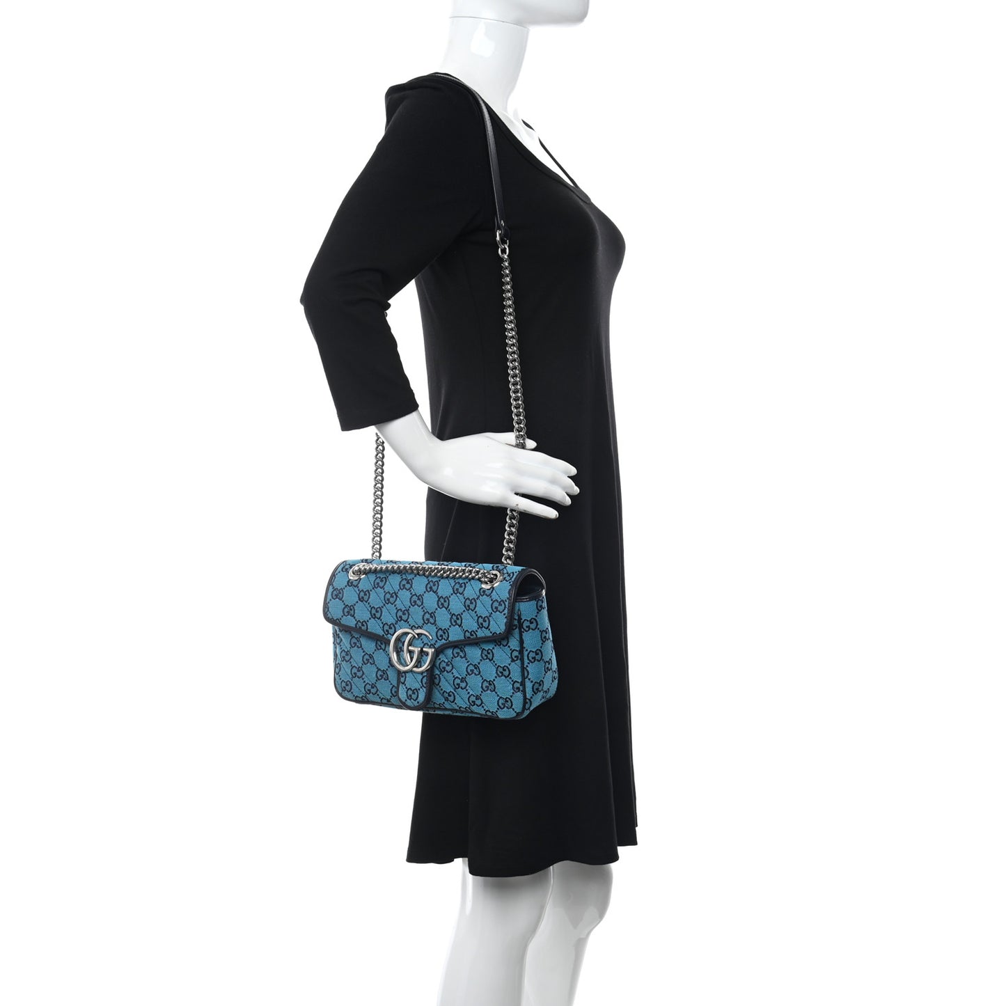 Monogram Multicolor Matelasse Diagonal Small GG Marmont Shoulder Bag Light Blue