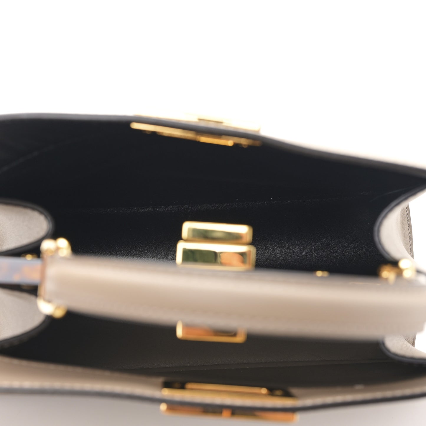 Vitello Seta Shiny Nappa Plexiglass Bi-Color Small Peekaboo I SEE U Satchel Tartaruga Black