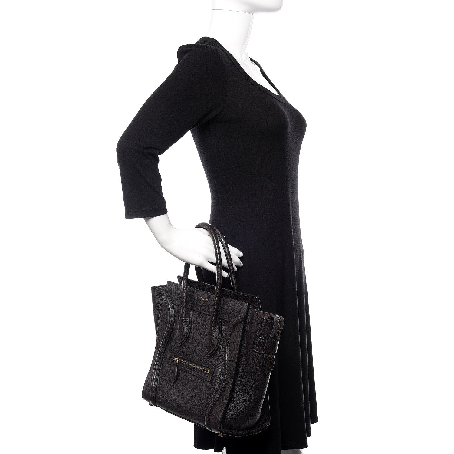 Celine Drummed Calfskin Micro Luggage Black 2 of 9