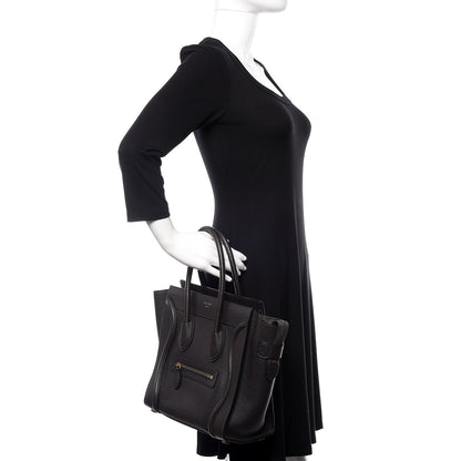 Celine Drummed Calfskin Micro Luggage Black 2 of 9
