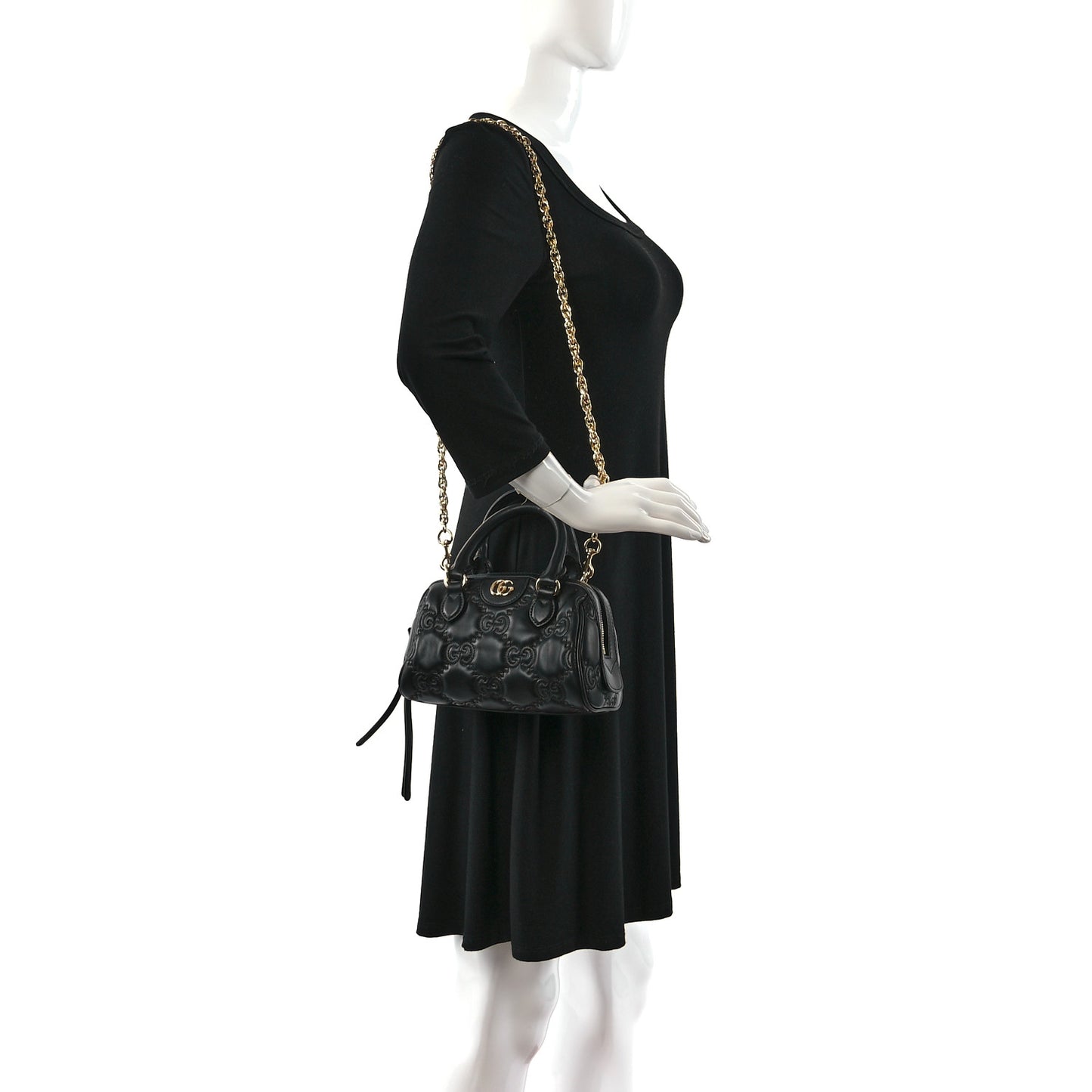 Calfskin GG Matelasse Mini Bowler Bag Black Natural