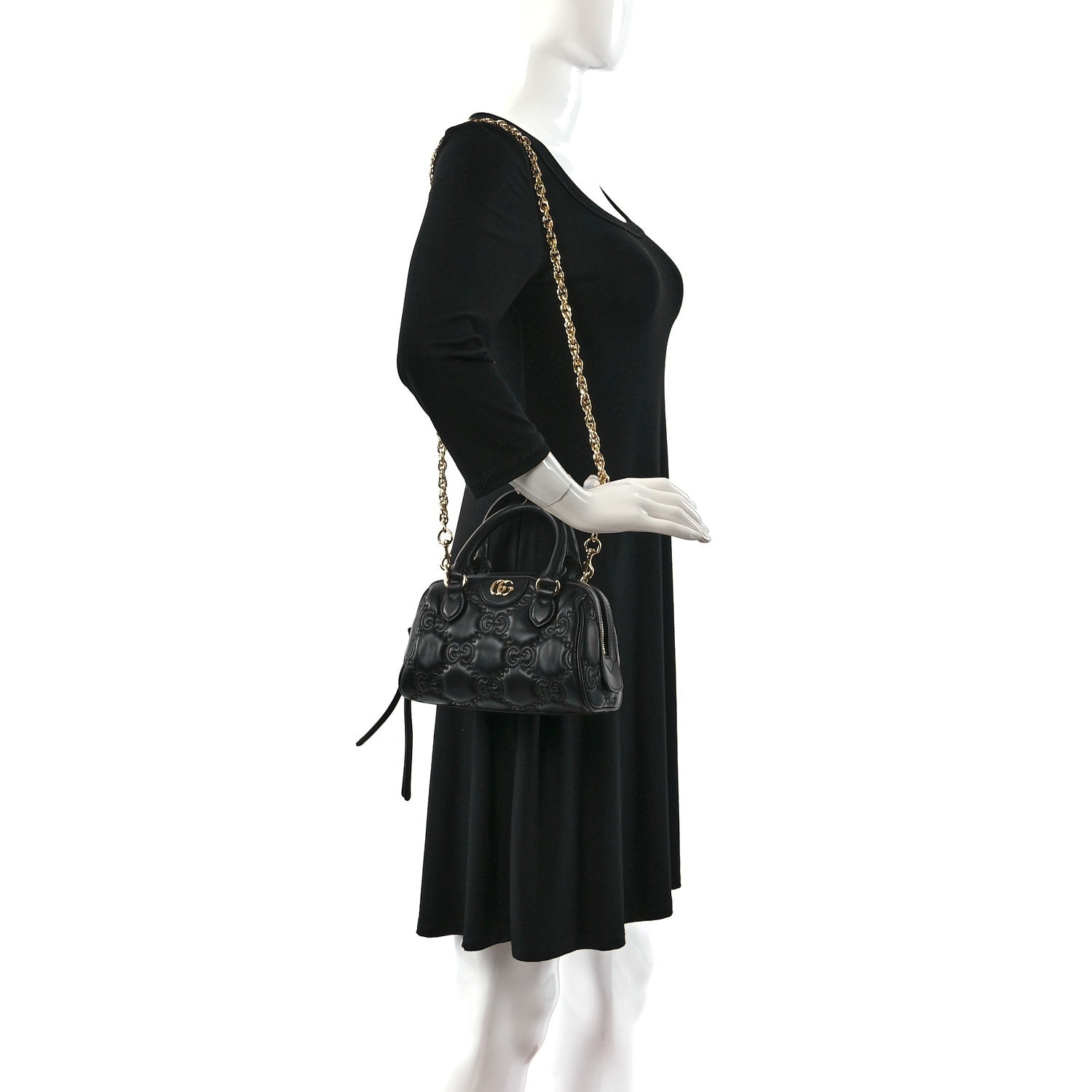 Gucci Calfskin GG Matelasse Mini Bowler Bag Black Natural 2 of 8