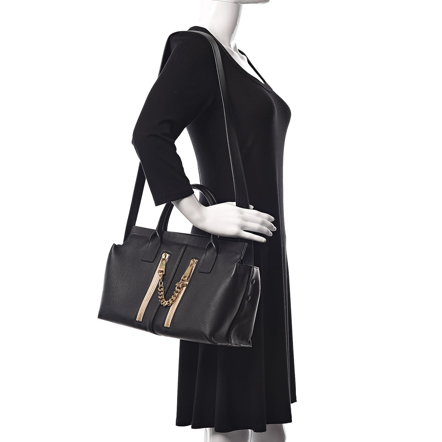 Grained Calfskin Medium Cate Satchel Black