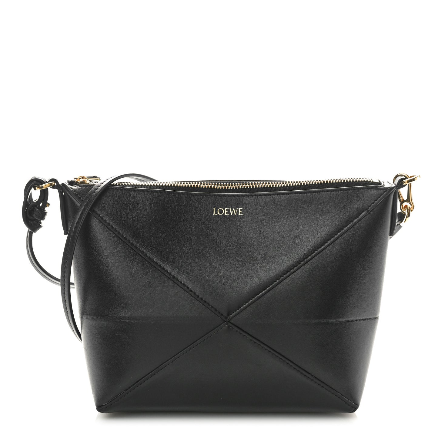 Shiny Calfskin Puzzle Fold Pouch Black