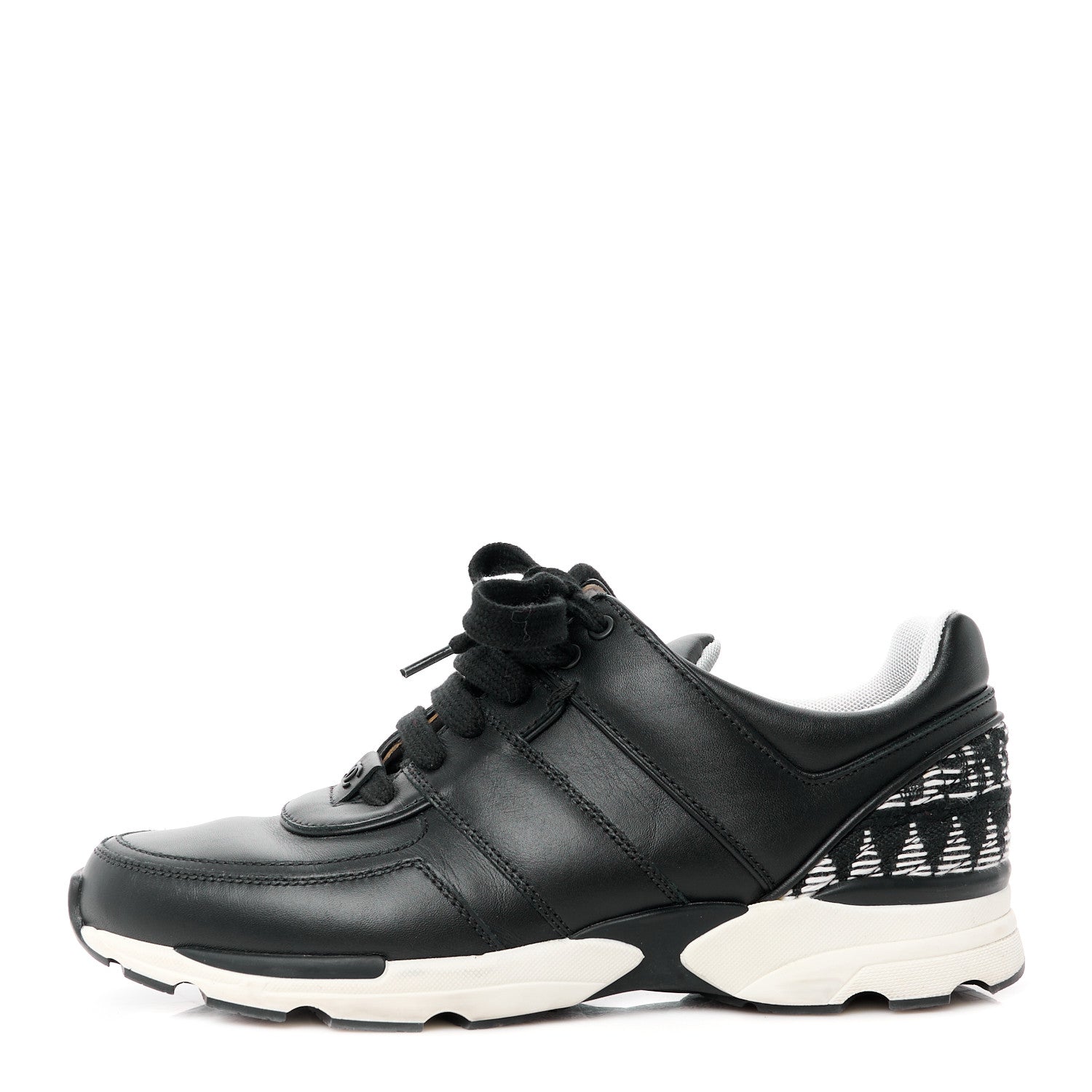 Chanel Calfskin Womens Sneakers 39.5 Black White 1 of 8