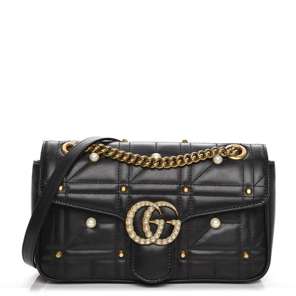 Gucci Calfskin Matelasse Studded Small Pearly GG Marmont Shoulder Bag Black 1 of 7