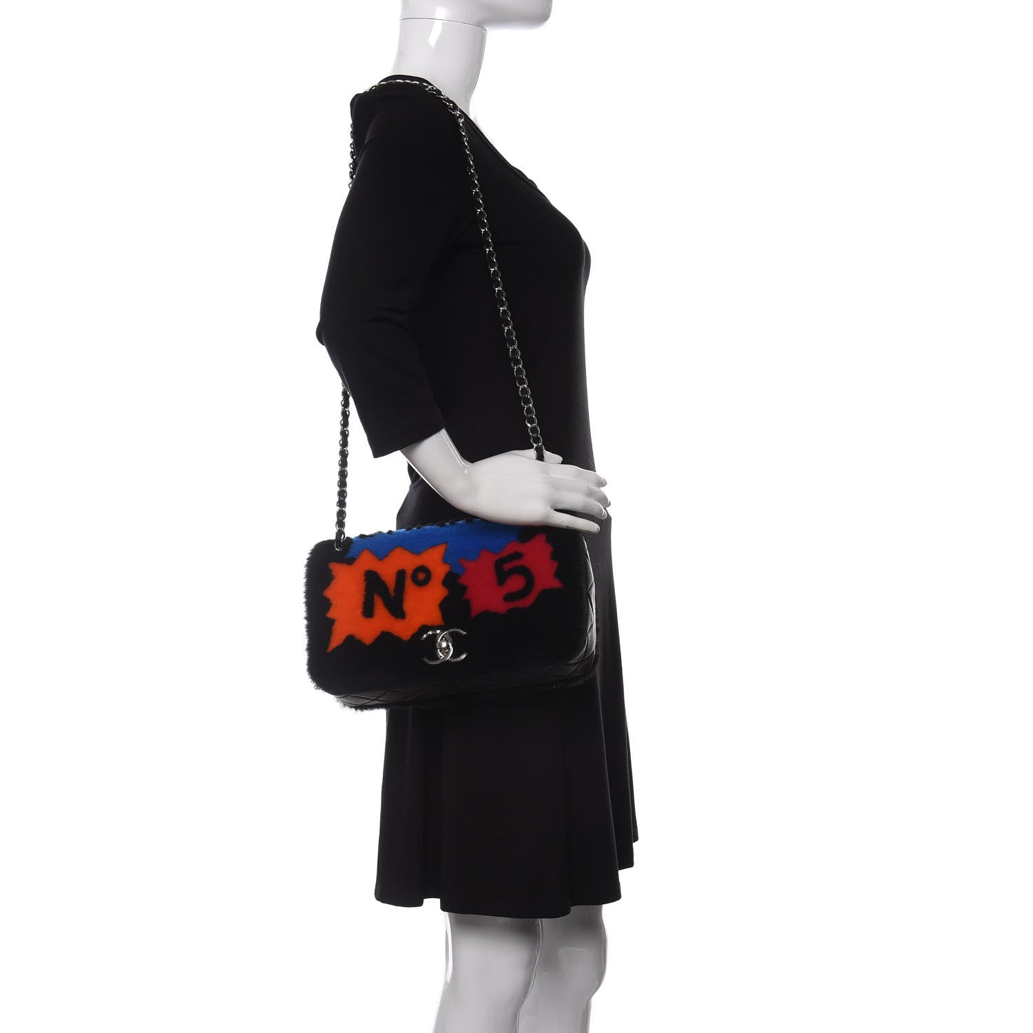 Chanel Shearling Lambskin Medium Chanel 100% Flap Black 2 of 14