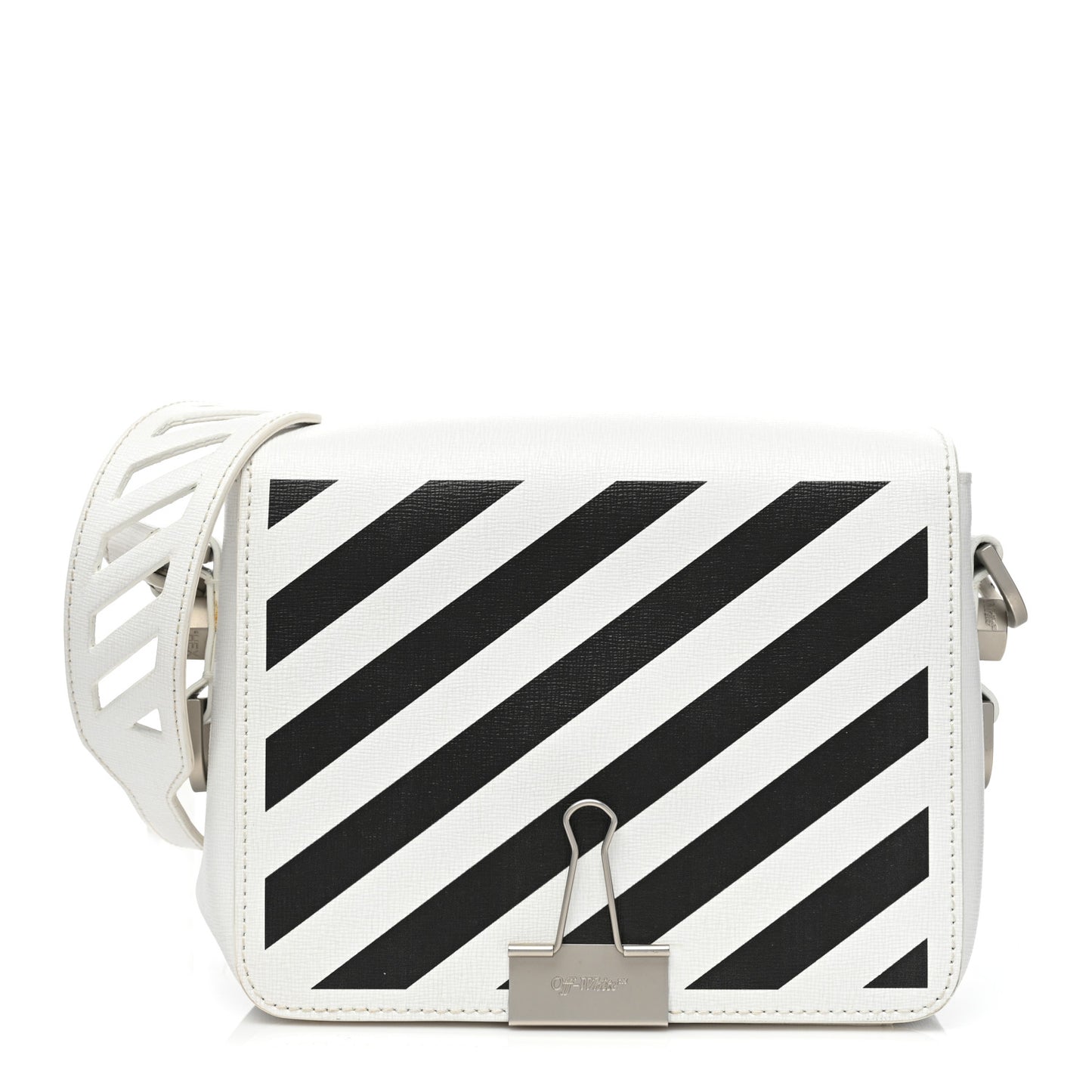 Saffiano Striped Diag Binder Flap Bag White Black