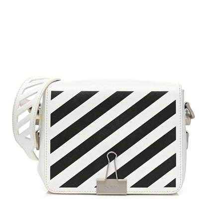 Off-White Saffiano Striped Diag Binder Flap Bag White Black 1 of 10