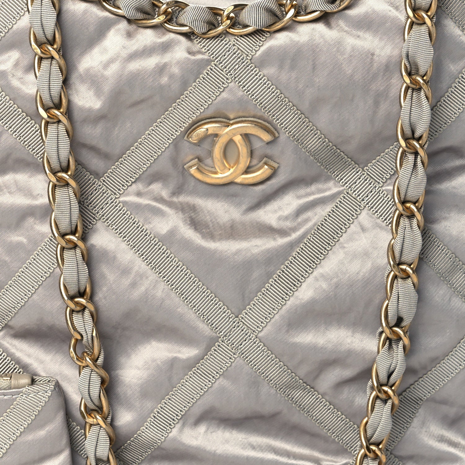 Chanel Nylon Grosgrain Quilted Lifestyle Shopping Bag Grey 8 of 10