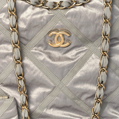 Chanel Nylon Grosgrain Quilted Lifestyle Shopping Bag Grey 8 of 10