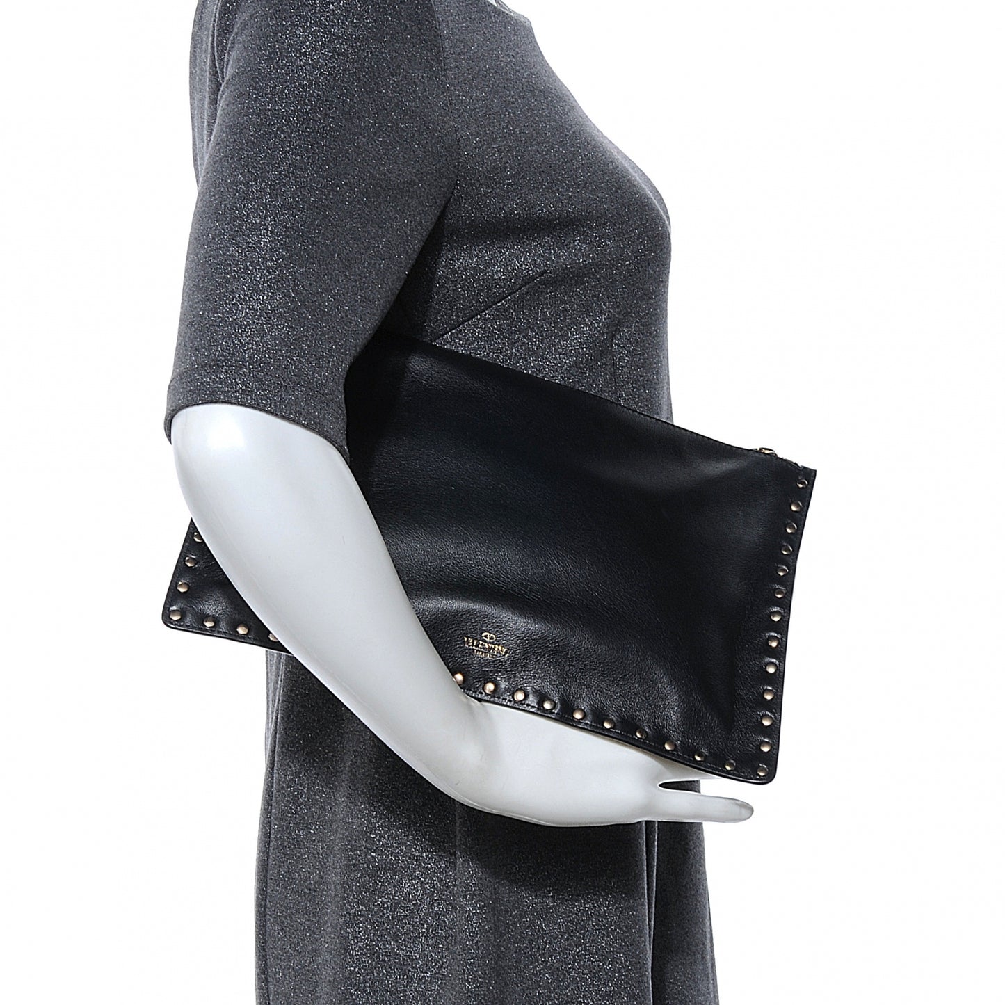 Vitello Large Rockstud Zip Pouch Black