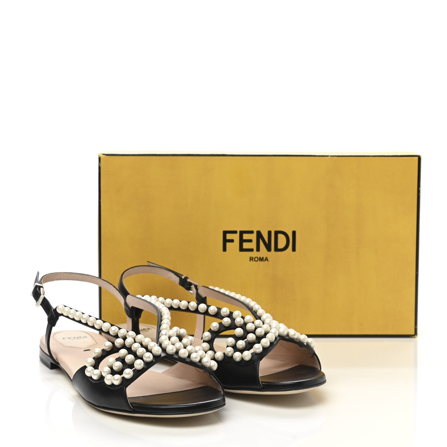 Fendi Calfskin Pearl Bow Sandals 39.5 Black 8 of 8