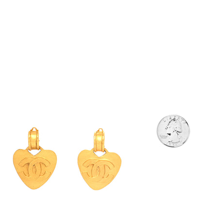 Chanel Metal CC Heart Drop Clip On Earrings Gold 2 of 4