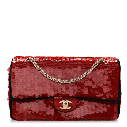 Chanel Satin Sequin Paris Shanghai Medium Double Flap Red 1 of 11
