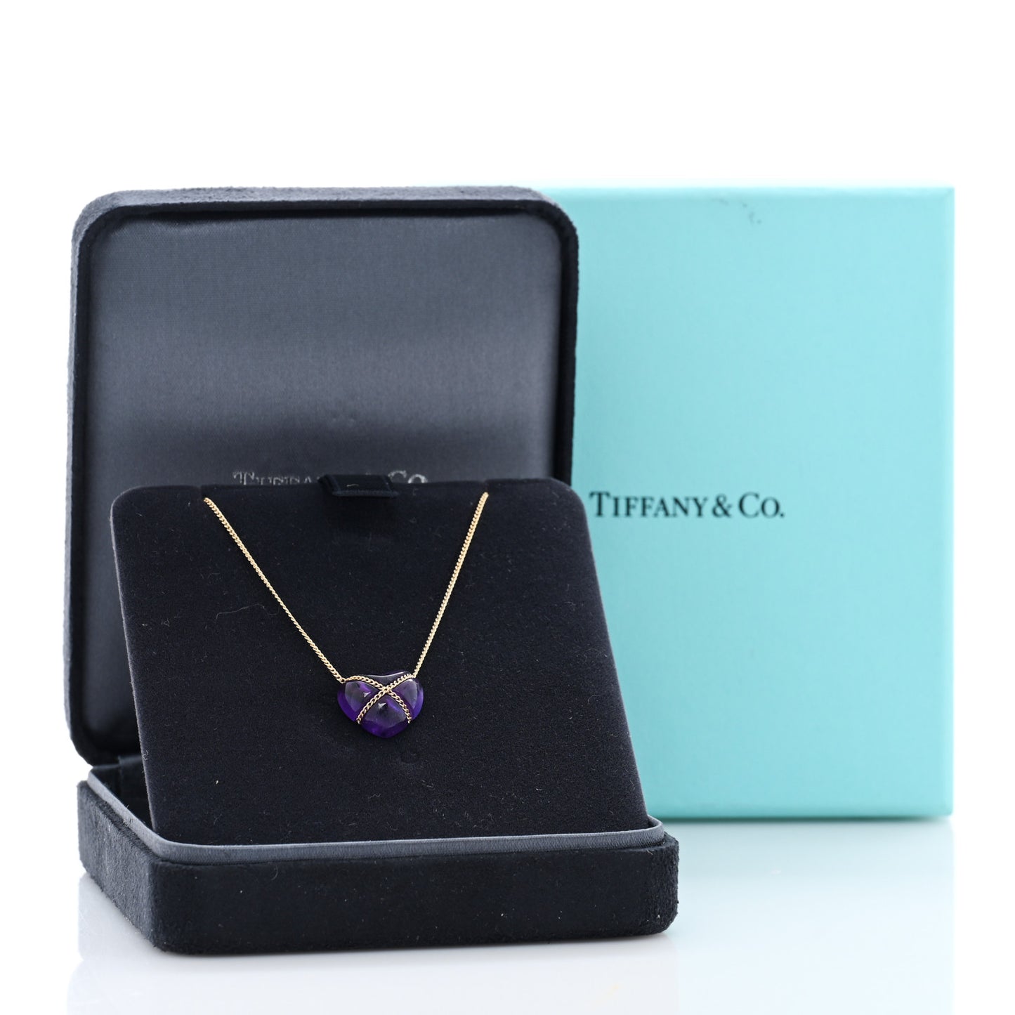 18K Yellow Gold Amethyst Crossover Heart Pendant Necklace