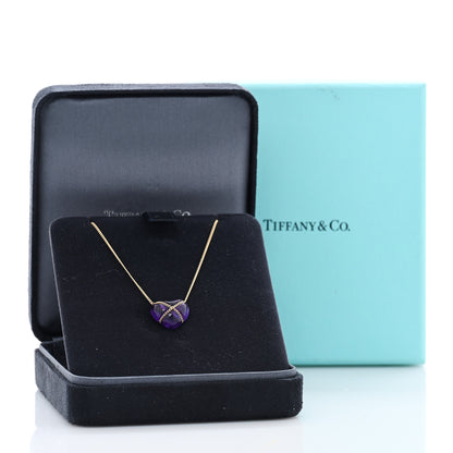 Tiffany 18K Yellow Gold Amethyst Crossover Heart Pendant Necklace 5 of 5