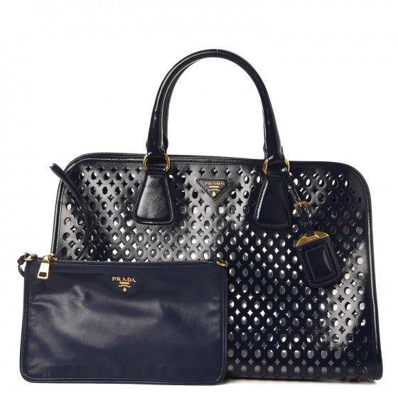 Prada Saffiano Vernice Perforated Tote Royal 1 of 6