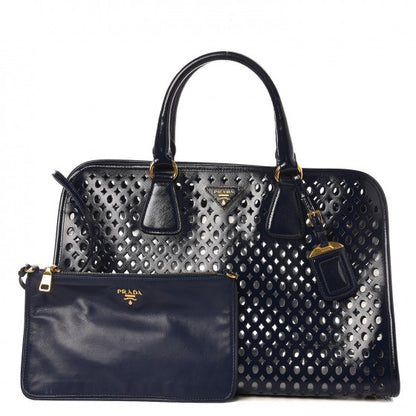 Prada Saffiano Vernice Perforated Tote Royal 1 of 6