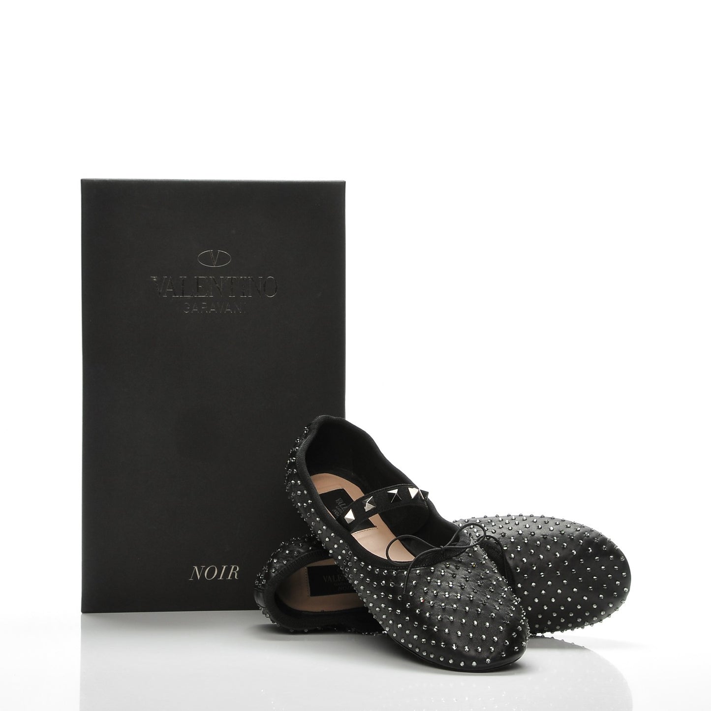 Nappa Crystal Studded Ballerina Flats 38 Black