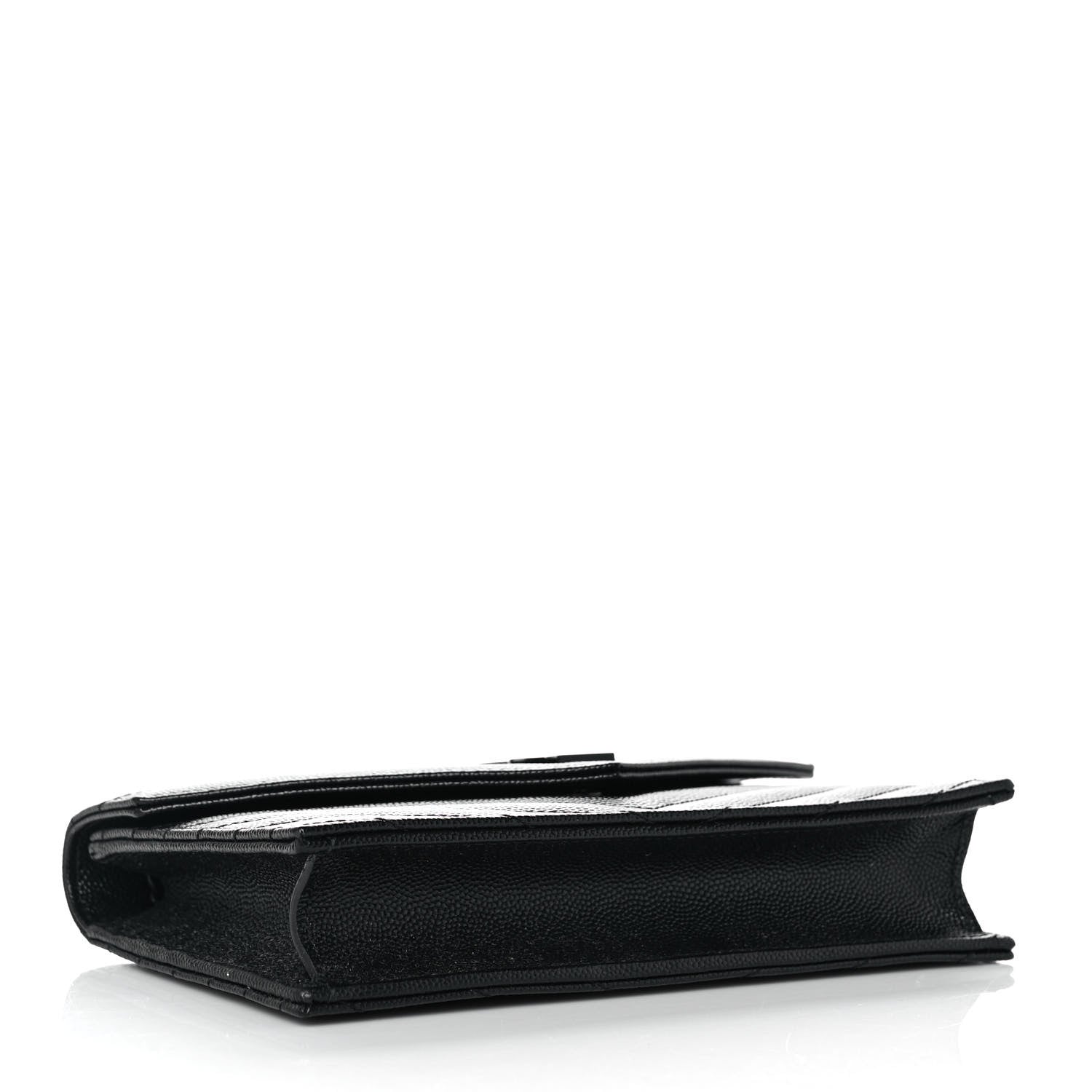 Saint Laurent Grain De Poudre Matelasse Chevron Monogram Monochrome Envelope Chain Wallet Black 3 of 9